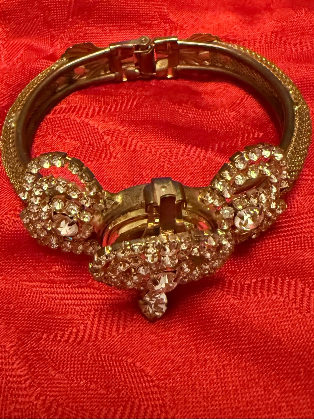Vintage Watch Gold-Tone Crystal Cluster Bangle Bracelet